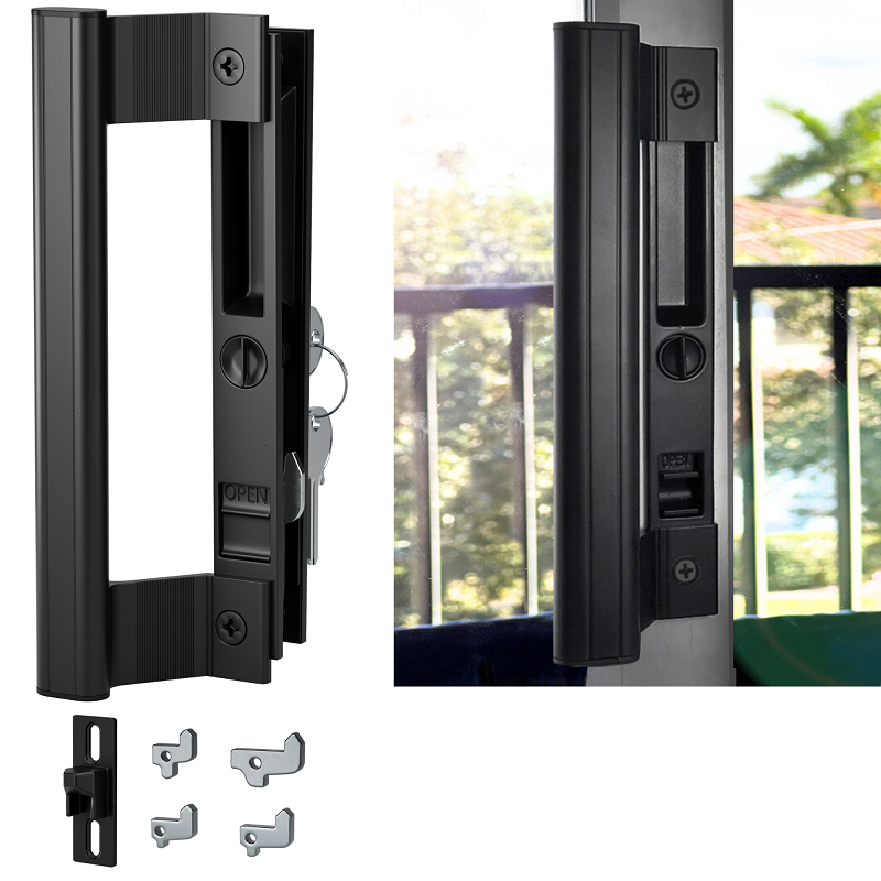 Sliding Glass Door Handle Set with Lock-Black