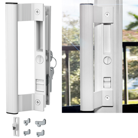 Sliding Glass Door Handle Set with Lock-White