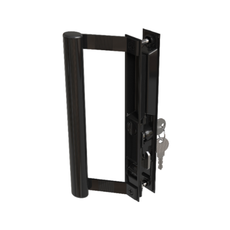 Sliding Glass Door Handle Set Round Tube with Lock-Black