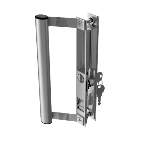 Sliding Glass Door Handle Set Round Tube with Lock-Silver